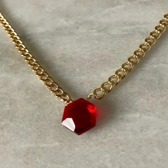 Garnet Chunky Thick Curb Chain Necklace - Picture 8 of 10